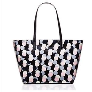 kate spade Black Tote with Pastel Pink and Light Blue Dot Pattern